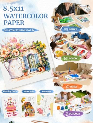 30 Sheets Watercolor Paper 8.5 x 11, Cold Press Watercolor Paper Bulk, 110 LB/230 GSM Water Color Paper Pad 8.5 x 11, Watercolor Supplies for Kids Adults, Paint Paper for Sketching, Acrylic, Gouache — view 6