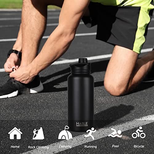 HASLE OUTFITTERS 32 oz Insulated Water Bottle Stainless Steel Double Walled Vacuum Sports Water Bottle with 2 Lids (Straw and Spout Lid) for Gym Camping Hiking(Black,1) — view 5
