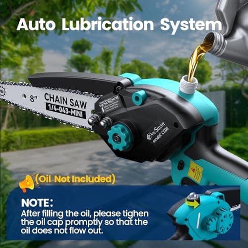 Mini Chainsaw Cordless, 8 & 6 inch Electric Chain Saw with 2 Rechargeable Batteries, scie à chaîe à batterie is a Perfect Gardening Gifts for Men &Father's Day, Battery Chainsaw for Trees Wood Cutting — view 5