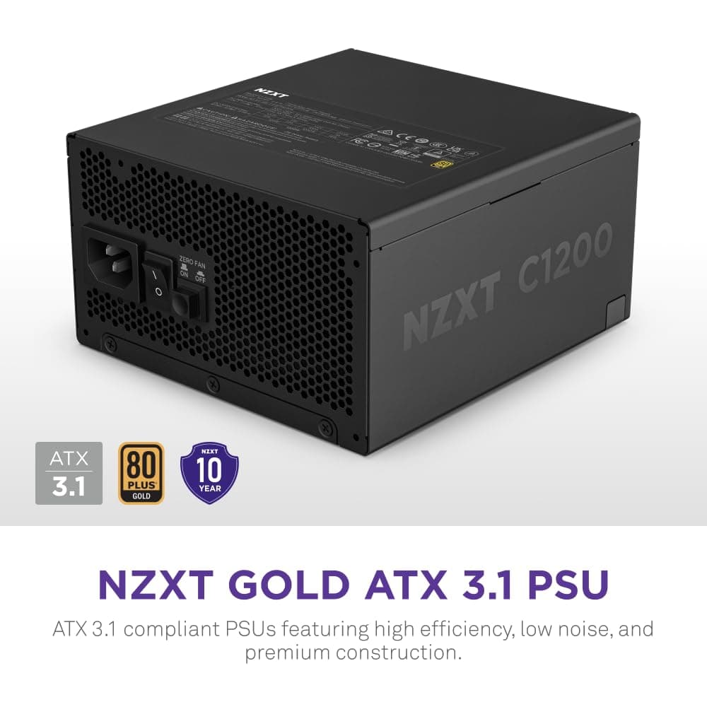 NZXT C1200 Gold ATX 3.1 - Fully Modular Low-Noise PC Gaming Power Supply - 1200 Watts - 80 PLUS Gold - 12V-2x6 Connector - Zero Fan Mode - 100% Japanese Capacitors - Black — view 2