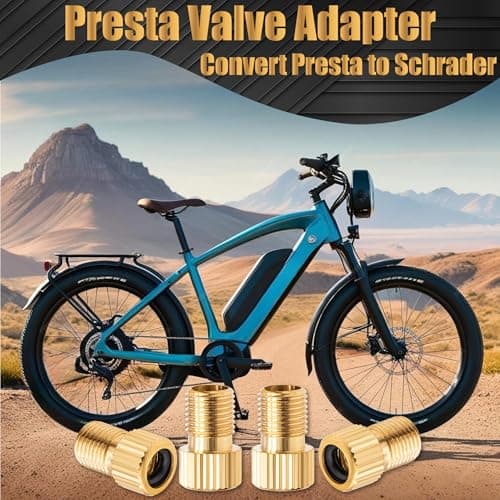 MEAJOO 4PCS Brass Presta Valve Adapter, Convert Presta to Schrader Adaptor, Inflate Tire Using Standard Pump or Air Compressor for Bikes, 8 x Black Tire Valve Caps (Vertical Grain Style) — view 3