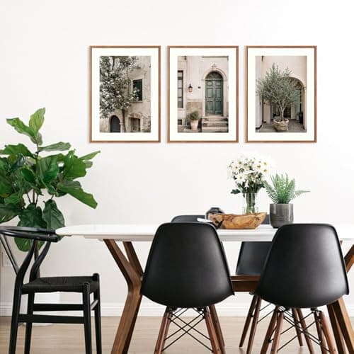 HPNIUB Vintage Italy City Landscape Framed Canvas Wall Art Set, Olive Green Tree Country Wall Decor, Modern Minimalist Countryside Villages Picture for Living Room,Office(Set of 3,12X16 Inch) — view 4
