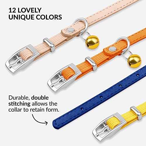CollarDirect Leather Cat Collar with Bell - Kitten Collar, Small and Big Cat Collar for Boy Cats, Girl Cats with Safety Elastic Strap (Neck Fit 8"-11", Navy Blue) — view 4
