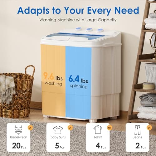 INTERGREAT Portable Washing Machine, 18lbs Twin Tub Portable Washer with Spin Cycle and Dryer, Semi-automatic Washer Machine Combo for Dorms, Apartments, Grey White — view 4