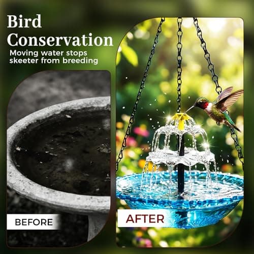 Solar Cascade Hanging Bird Bath Fountain, Hanging Bird Bath with Flowing Water, Bird Bath Fountain Decorative Garden Yard Patio for Outdoor (Blue) — view 3