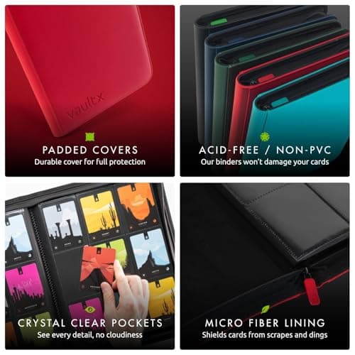 Vault X 9 Pocket Zip Binder, 360 Cards, Exo-Tec Material, 20 Side-Loading Pages (Red) — view 4