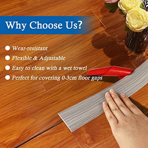 Floor Transition Strip Self Adhesive Floor Cover Strips Laminate 2" Wide Vinyl Flat Divider Transitions Elegant Wood Grain Design (5cm, 6.56Ft, Gray) — view 4