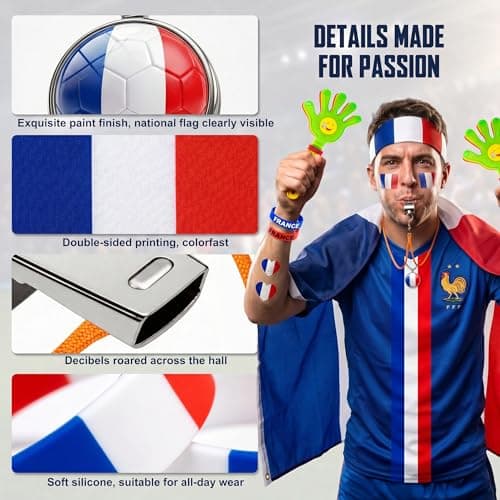 2026 World Cup Fan Accessories Kit, 7 PCS World Soccer Sport Cup Gear Set, Soccer Merchandise for Soccer Party Decorations, Stadium Events, Watch Party, Home Cheering (France) — view 2