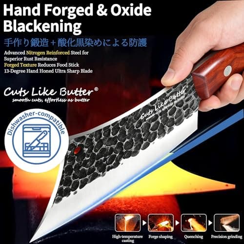 Cuts Like Butter 6.2 Inch Meat Cleaver Butcher Knife with Leather Sheath, Wooden Gift Box, Full Tang High Carbon Steel Japanese Chef Knife for Kitchen Outdoor, Gifts for Women Men Christmas Birthday — view 2