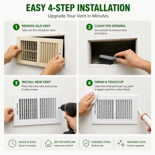 GREEN VENT 4x10 Vent Cover, 2-Way Steel Register, Wall & Ceiling, White — view 5