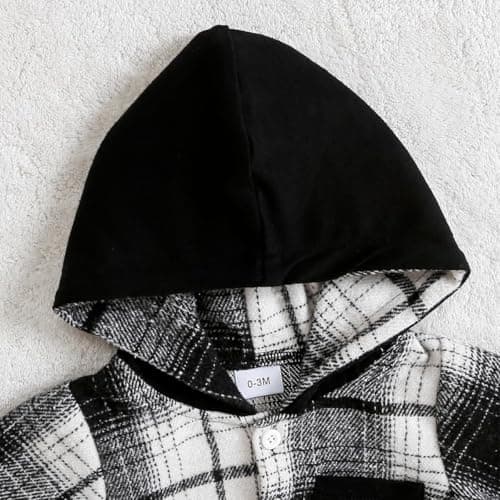 LUJENGEFA Baby Boy Outfits Tracksuit Plaid Button Down Hoodie Tops Pants Trousers Jogger Toddler 2Pcs Clothes Set Black 6-12 months — view 2