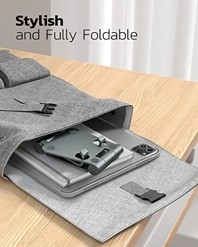 Nulaxy Dual Folding Cell Phone Stand, Fully Adjustable Foldable Desktop Phone Holder Cradle Dock Compatible with iPhone 17 16 15 14 13 12 11 Pro Max Xs Xr X 8, Nintendo Switch, All Phones - Gray — view 4