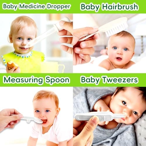 Baby Grooming Kit - 19 in 1 Nursery Essentials Baby Registry Shower Gift for Newborns, Infants, Toddlers, Boys, Girls Kids-Safety Baby Comb, Brush, Finger Toothbrush, Nail Clippers, Scissors(Grey White) — view 3