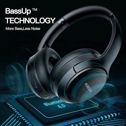 RUNOLIM Hybrid Active Noise Cancelling Headphones, Wireless Over Ear Bluetooth Headphones with Microphone, 100H Playtime, Foldable Headphone with HiFi Audio, Deep Bass for Home Travel Office — view 5