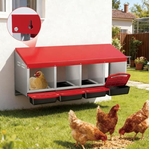 Chicken Nesting Box 4 Compartments, Metal Nesting Box for Laying Hens, Large Egg Gathering Box for Chicken Coop Outdoor, Red — view 2