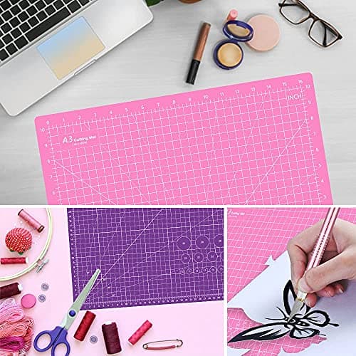 Headley Tools 18"x12" Thickened Self Healing Cutting Mat, A3 Rotary Cutting Sewing Mat for Crafts, Double Sided 5-Ply Table Cutting Board for Fabric Quilting Art Hobby Project, Pink/Purple — view 4