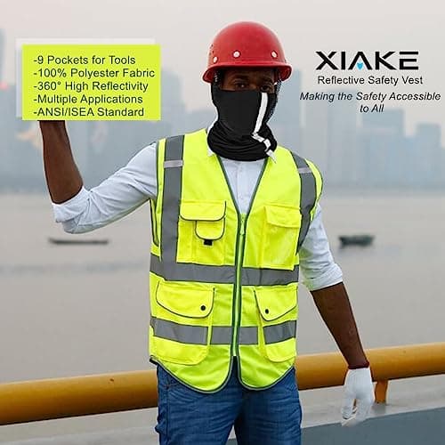XIAKE 9 Pockets Class 2 High Visibility Reflective Safety Vest for Men Women,Meets ANSI/ISEA Standard(Yellow,Large) — view 3