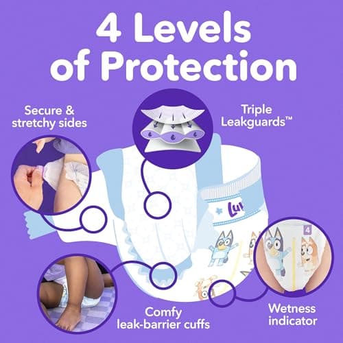 Luvs Size 5 Baby Diapers, Platinum Protection Bluey Diapers for Day & Night,Size 5 (27+ lb), 172 Count