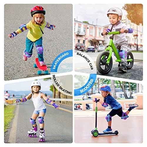 Kids/Youth Knee Pad Elbow Pads Guards Protective Gear Set for Rollerblade Roller Skates Cycling BMX Bike Skateboard Inline Skatings Scooter Riding Sports (A-Blue/Purple, Small (3-7 Years)) — view 3