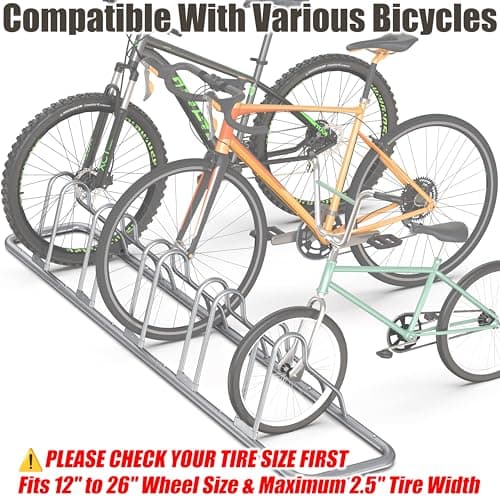 Simple Houseware 5-Bike Floor Storage Rack - Adjustable Bicycle Parking Stand & Garage Organizer for Road and Kids Bikes, Silver