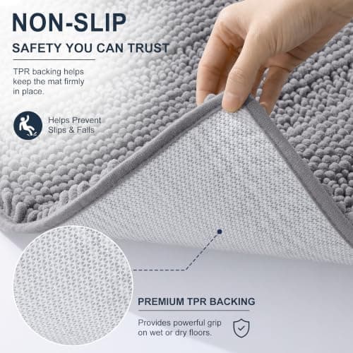 Smiry Thick Small Chenille Bathroom Rugs 24x16, Absorbent Bath Mat, Grey — view 4