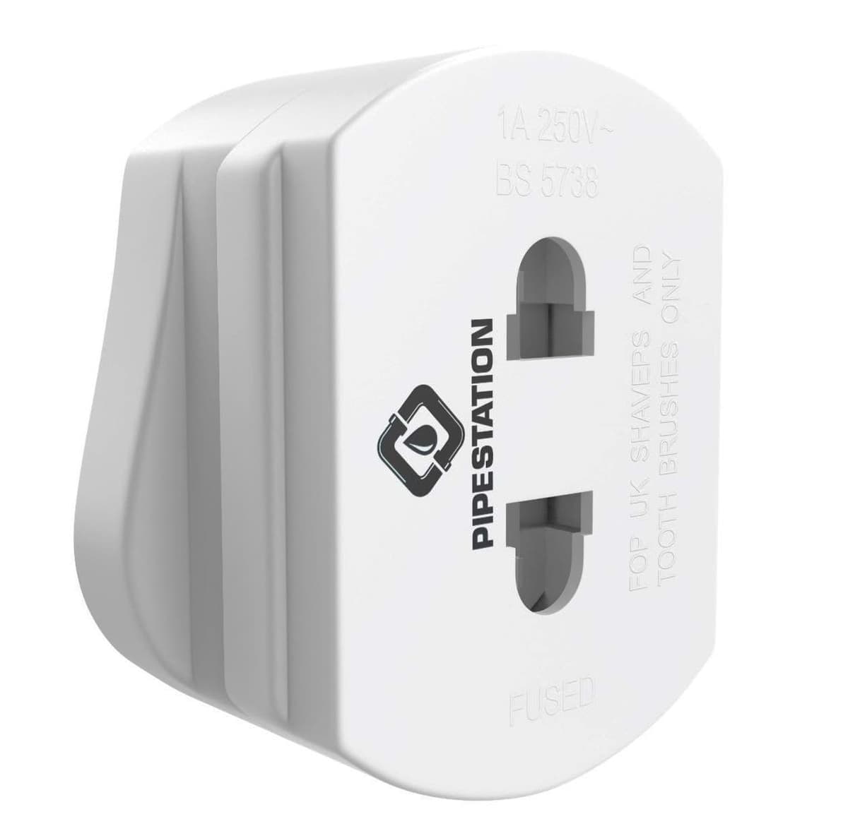 Pipestation Toothbrush and Shaver Adapter Plug UK | European to UK Toothbrush Adapter | European to United Kingdom Adaptor | Tooth-Brush Charger United Kingdom | 2-Pin to 3-Pin Shaver Plug Adaptor — view 9
