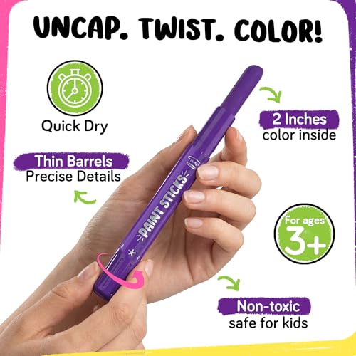 Funcils 24 Thin Tempera Paint Sticks for Kids Washable (Coloring Book incl) | Non-Toxic Markers for Toddlers 1-3 | Works on Paper, Canvas, Wood, Cardboard - Painting Crayons, Art and Craft Supplies — view 4