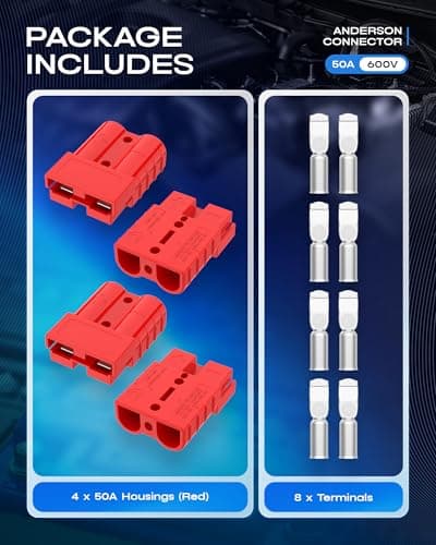 furwishlisting Anderson Connector 50A 600V Battery Quick Connect/Disconnect for 6-12 AWG Cables, Anderson Plug for Winch, Trailer, RV, Forklift (Red, 4 PCS) — view 8