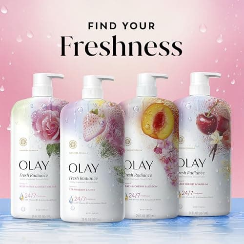 Olay Body Wash for Women, Fresh Radiance, 24/7 Skin-Loving Freshness, Visibly Radiant, Plant Based Cleansers, Vitamin B3 & Antioxidant Blend, For All Skin Types, Strawberry & Mint Scent, 29 fl oz — view 9