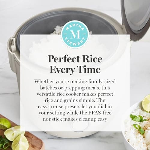Martha Stewart Rice Cooker, 4 Cup (Uncooked) / 8 Cup (Cooked), Ceramic Non-Stick Removable Pot, Keep Warm, Measure Markings, Steam Basket, Brown & Sushi Rice, Quick Cook, Quinoa, Grains, Oats, Linen Cream — view 10
