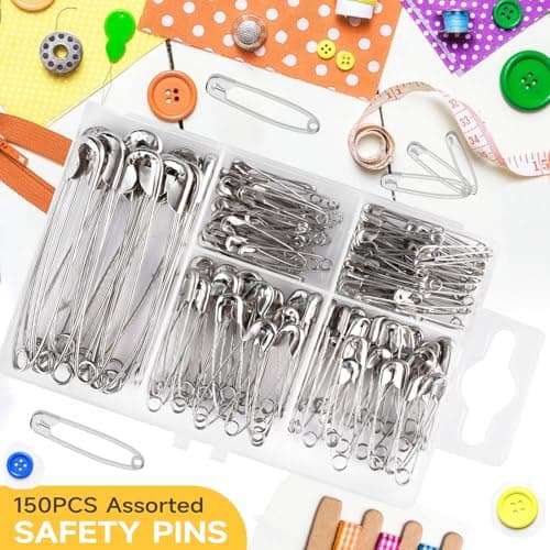 Huhuhero 160Pcs Safety Pins, Large & Small Safety Pins for Clothes Sewing Craft, 5 Assorted Sizes Sharp Edge Pins Bulk, Art and Craft Supplies (Sliver) — view 5