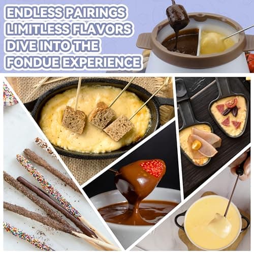 Party Desserts Electric Fondue Pot Set with 2 Pots, Melting Chocolate Warmer for Dipping, Candy & Chocolate Melting Pot, Fondue Pot Electric Set, Fondue Forks Included, 2.5 Cups, Brown — view 4