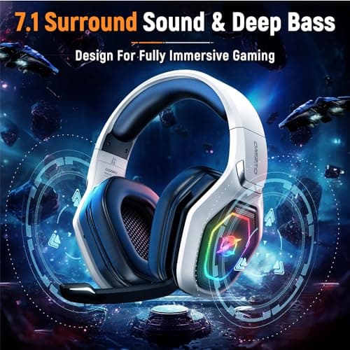 Ozeino Wireless Gaming Headset for Ps5, Ps4, Switch, Ultra Stable 2.4GHz USB & Type-C, Bluetooth 5.3 Gaming Headphones with Flip Mic, 40+Hr Battery Gamer Headset for PC, Laptop, Mobile, Mac(White) — view 2