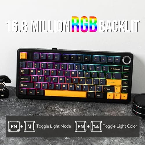 EPOMAKER x Aula F75 Gasket Mechanical Keyboard, 75% Wireless Hot Swappable Gaming Keyboard with Five-Layer Padding&Knob, BT/2.4GHz/USB-C, RGB (Black, LEOBOG Reaper Switch) — view 4