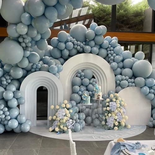 Jobkoo Blue Balloons 12 Inch, 30 Pcs Pale Aqua Blue Balloon Muted Dusty Blue Latex Balloons Matte Retro Powder Light Blue Helium Balloons for Birthday Boho Baby Shower Bachelorette Party Decorations — view 3