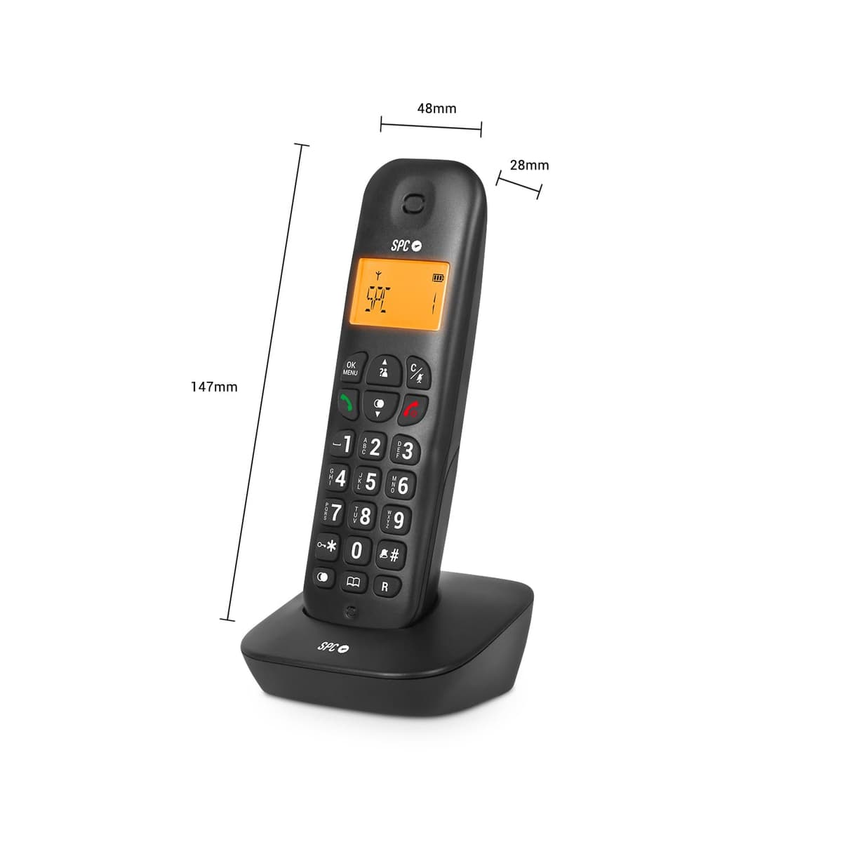 SPC Air – Teléfono Fijo inalámbrico con Pantalla iluminada, identificador de Llamadas, Agenda 20 contactos, Modo Mute, 5 melodías Disponibles, compatibilidad Gap y Modo Eco - Negro — view 2