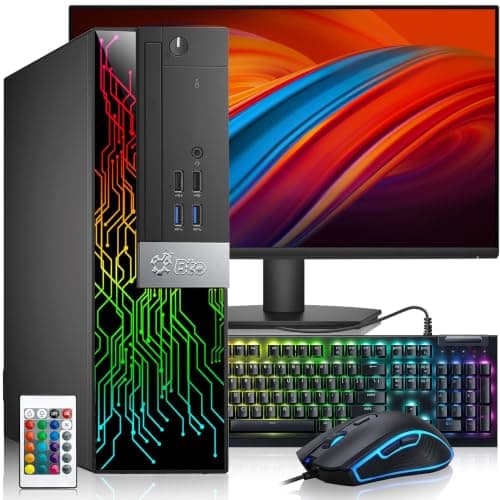 BTO Desktop Customized RGB Lights Computer with 24 Inch Monitor, Intel i5 Quad-Core Processor, 8GB RAM, 256GB SSD, Wi-Fi, Windows 11 (Renewed)
