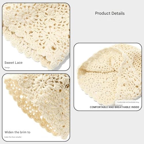 Handmade Crochet Slouchy Beanie Soft Comfortable Knit Hat with Floral Texture Vintage Artistic Skull Cap for Women All-Season Stylish Accessory Light Blue — view 5