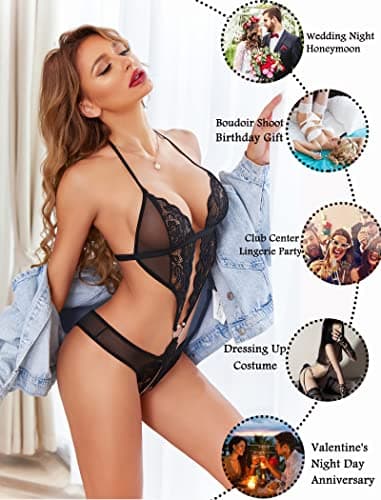 Avidlove Halter Deep V Lingerie Teedy Lace Bodysuit One Piece Babydoll — view 4