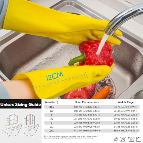 Vgo 1Pair Reusable Household Gloves, Rubber Dishwashing Gloves, Kitchen Cleaning (S,Yellow,HH4601) — view 5