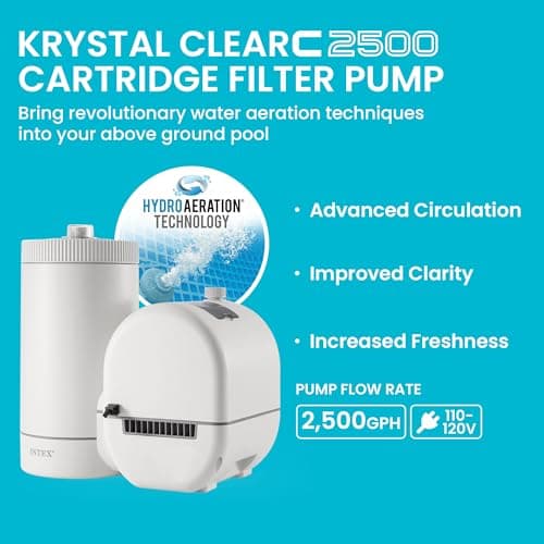 INTEX C2500 Krystal Clear Cartridge Filter Pump for Above Ground Pools: 2500 GPH Pump Flow Rate – Improved Circulation and Filtration – Easy Installation – Improved Water Clarity – Easy-to-Clean