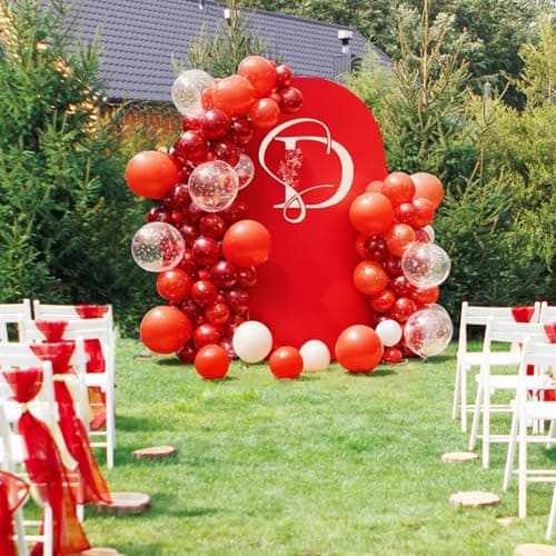 LEBENGURU 7.2FT Arch Backdrop Cover (One Piece Double Color), Black/Red Spandex Fitted Round Top Wedding Arches, U-Shaped Arch Chiara Stand Covers for Birthday Party Baby Shower Balloon Décor — view 2