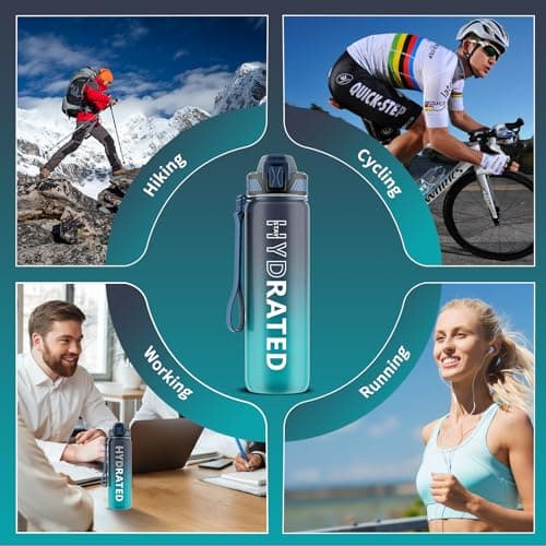 QLUR Water Bottle with Straw, 32oz Sports Motivational Water Bottle with Time Markings to Drink & Carry Strap & Clean Brush, 1L, Tritan, BPA Free, LeakProof for Women Men Gym Fitness Outdoor (1 Pack) — view 6