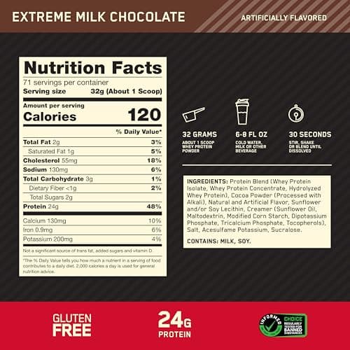 Optimum Nutrition Gold Standard 100% Whey Protein Powder, Extreme Milk Chocolate, 5 Pound (Packaging May Vary) — view 2