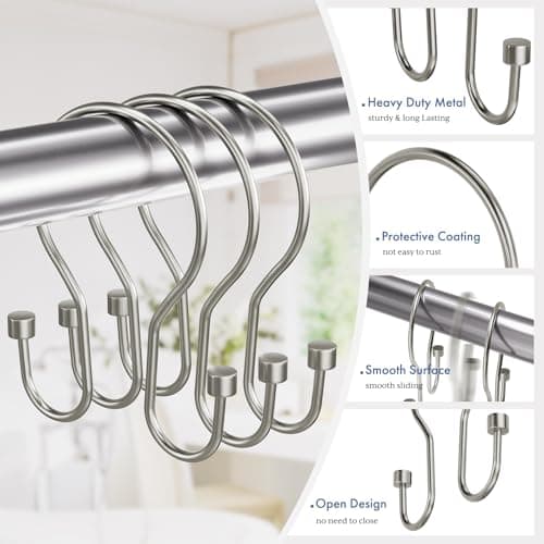 Bathway Shower Curtain Hooks Nickel Shower Curtain Rings with Cylindrical Design, 12Pcs Metal Shower Curtain Hooks Rust Proof, Smooth Glide Double Shower Hooks Rings for Shower Curtain
