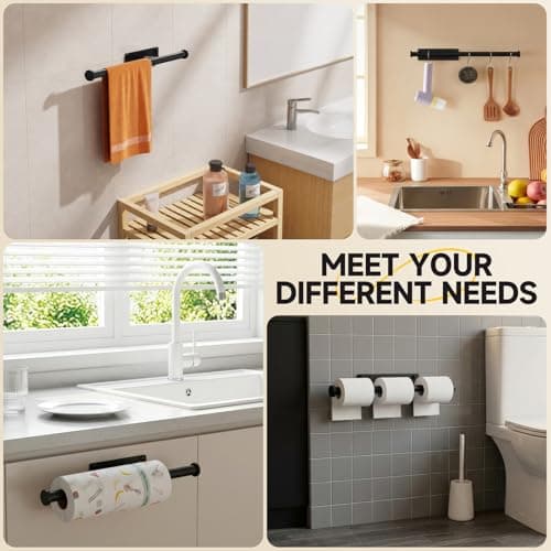 FISHCLOUD Paper Towel Holder Wall Mount - Self Adhesive No Drill or Drilling, SUS304 Stainless Steel - Kitchen, Bathroom, Sink, Pantry, Fridge(Black) — view 4