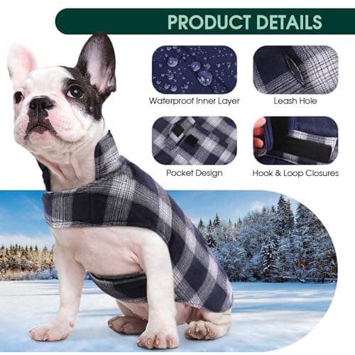 Kuoser Warm Dog Coat, Reversible Dog Jacket Waterproof Pet Winter Coat British Style Plaid Doggie Clothes Pet Dog Cold Weather Coats Cozy Snow Jacket Vest for Small Medium Large Dogs — view 2