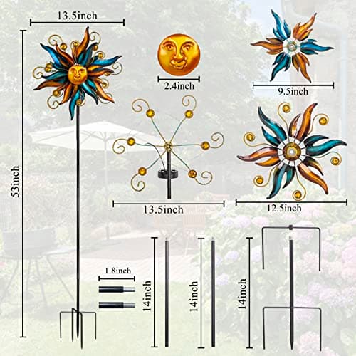 VEWOGARDEN Garden Solar Wind Spinner, Sun Outdoor Metal Wind Sculpture Yard Art Decor for Patio, Lawn & Garden — view 5