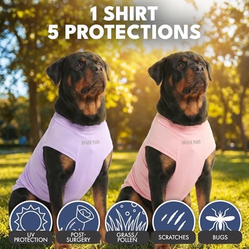 Spark Paws Sunblock Dog T-Shirt, SPF30 Protection, Lightweight Breathable Quick Dry for Dogs with Sensitive Skin - Purple & Pink (Set of 2) - 3XL — view 3