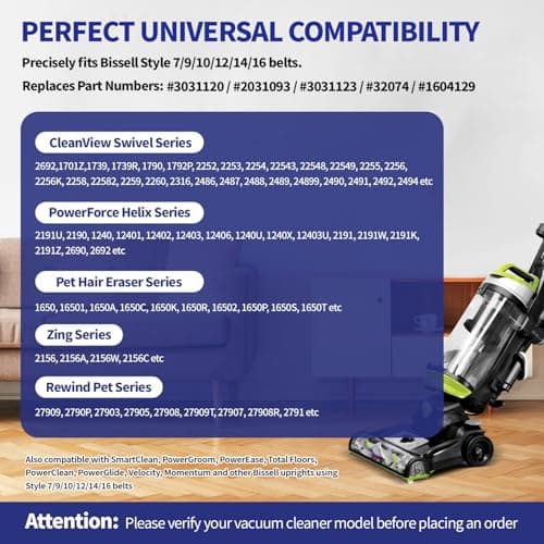 LEMGYOUFT 5-Pack for Bissell Style 7/9/10 P/N 3031120 Vacuum Belts Fits PowerForce Helix CleanView Swivel Rewind Pet Powerlifter Pet Hair Eraser Vacuum Cleaner 2031093 32074 3031123 — view 2